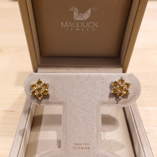 Madduckjewels ต่างหูเงินแท้ ต่างหูพลอยแท้ ซิทริน (Citrine) ชุบโรเดียม ER2107