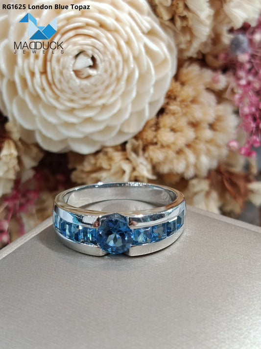 Madduckjewels | แหวนพลอยแท้ London Blue Topaz | เงินแท้ 925 ชุบโรเดียม | RG1625lb