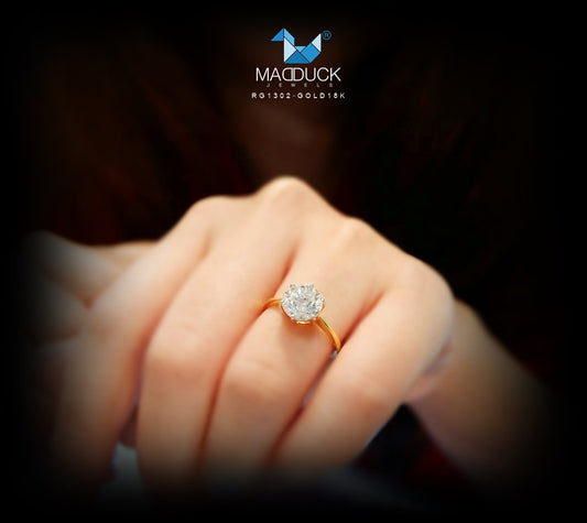 Madduckjewels แหวนทองคำแท้ 18K (ทอง 75%) CZ / โมอิส (Moissanite) / เพชร Lab Grown แหวนแต่งงาน แหวนหมั้น RG1302-Y18