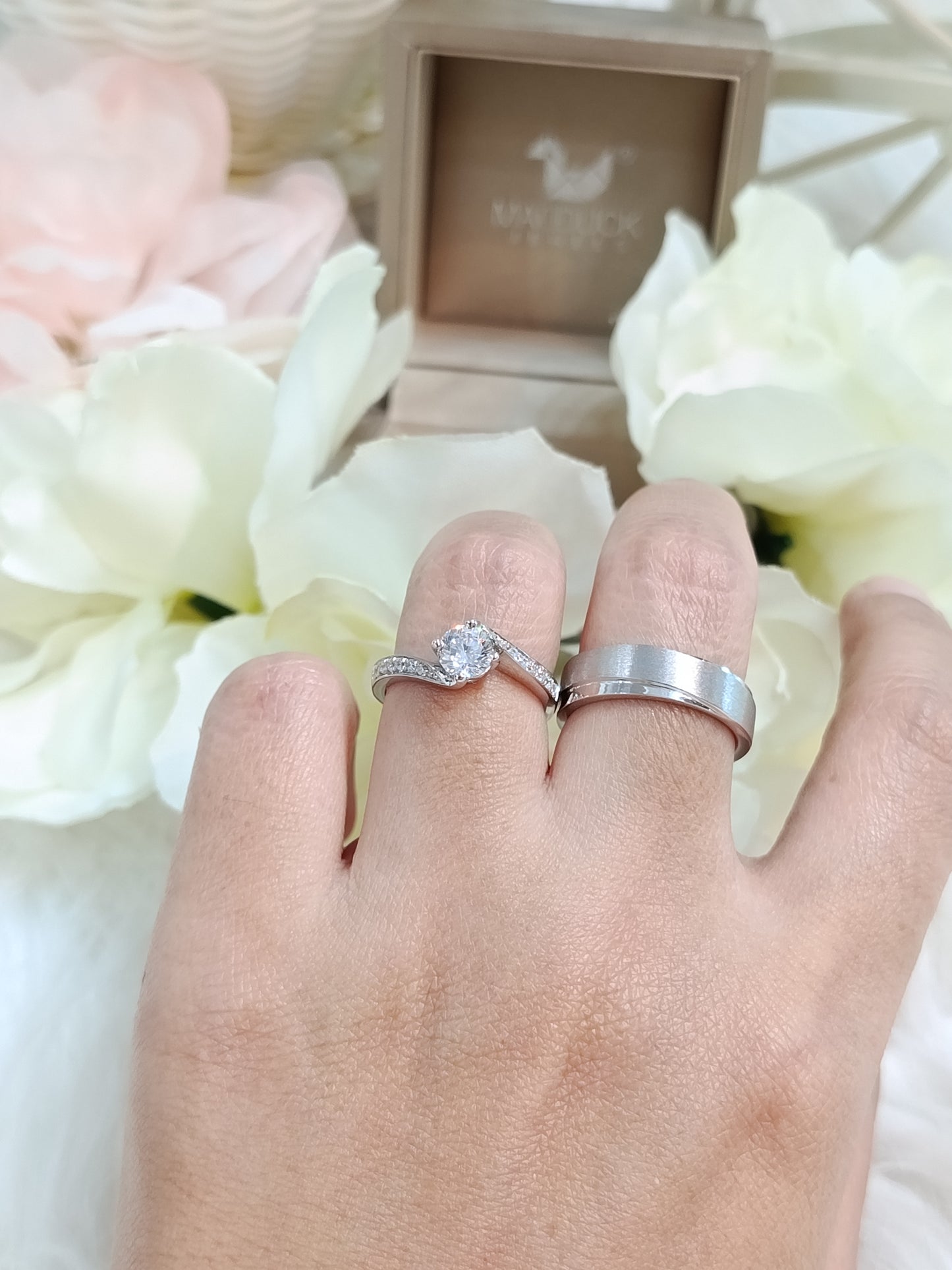 Cubiz Zirconia Sterling Silver 925 couple Rings with Rhodium plated / RG1728WGR-RG1561