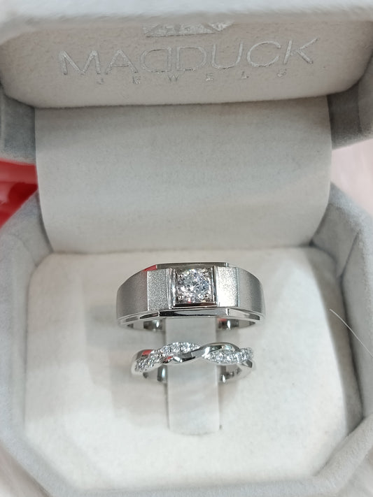 Madduckjewels แหวนเงินแท้ เพชร CZ ชุบโรเดียม RG1826WGR-RG1525