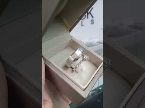 Cubiz Zirconia Sterling Silver 925 couple Rings with Rhodium plated / RG1418WGR-RG1902