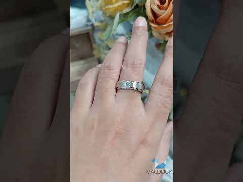 Madduckjewels แหวนเงินแท้ เพชร CZ ชุบโรเดียม RG1418WGR แหวนกว้าง 6mm