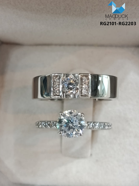 Cubiz Zirconia Sterling Silver 925 couple Rings with Rhodium plated / RG2101-RG2203