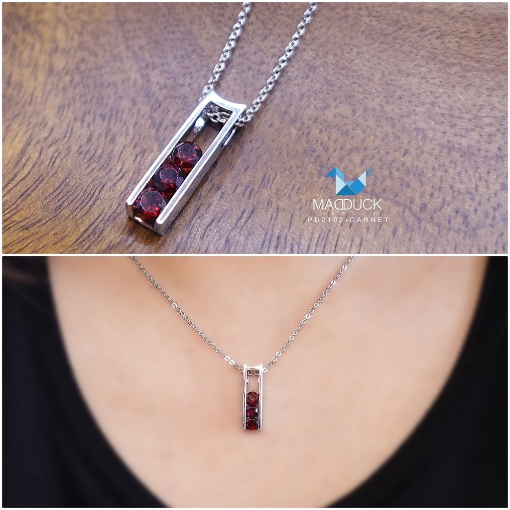 Natural round Garnet silver pendant and necklace for women