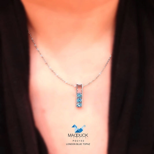 Natural round London Blue Topaz silver pendant and necklace for women