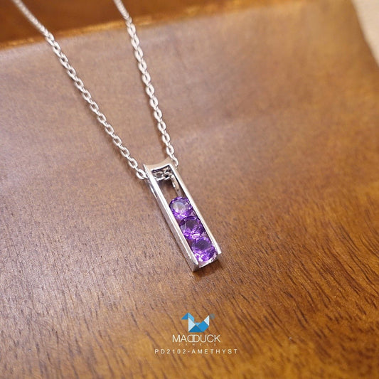 Natural round Amethyst silver pendant and necklace for women