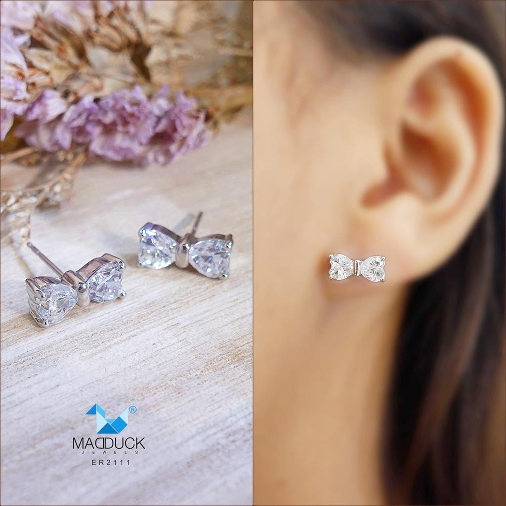925 Silver Earrings with CZ – Bow Shaped Halo Design