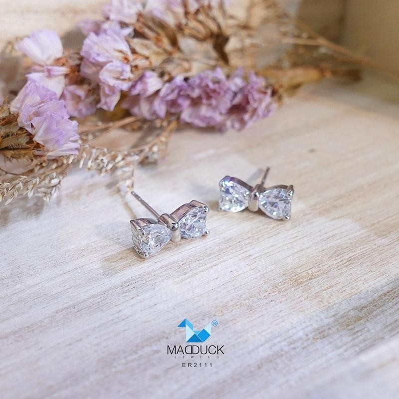 925 Silver Earrings with CZ – Bow Shaped Halo Design