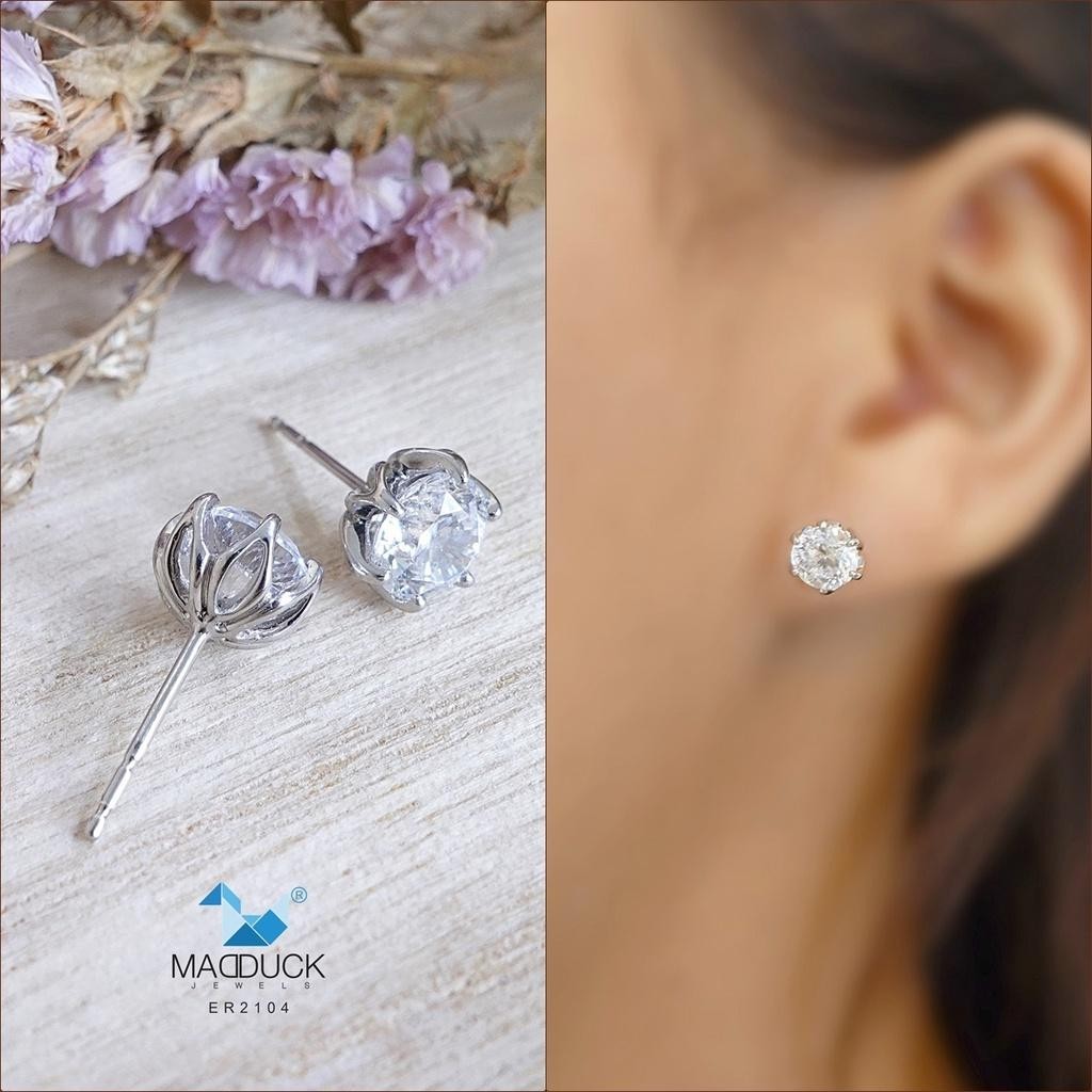 Minimalist CZ Stud Earrings in 925 Silver – Round Solitaire Design