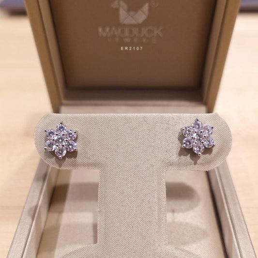Floral-Inspired Cluster CZ Earrings in 925 Silver – Stud Style