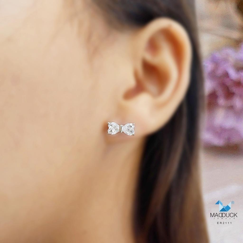 925 Silver Earrings with CZ – Bow Shaped Halo Design