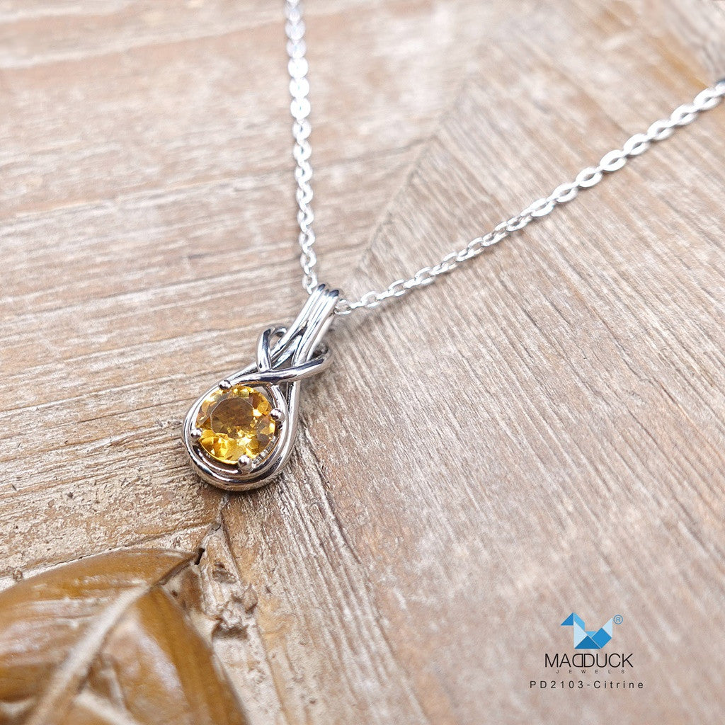 Natural round Citrine silver pendant and necklace for women