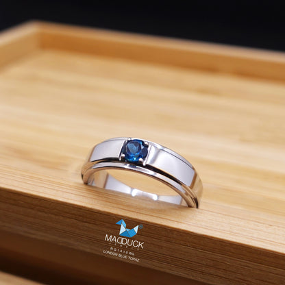 Madduckjewels | Natural London Blue Topaz Ring | Double Track Band | 925 Sterling Silver Rhodium-plated | RG1419-LB
