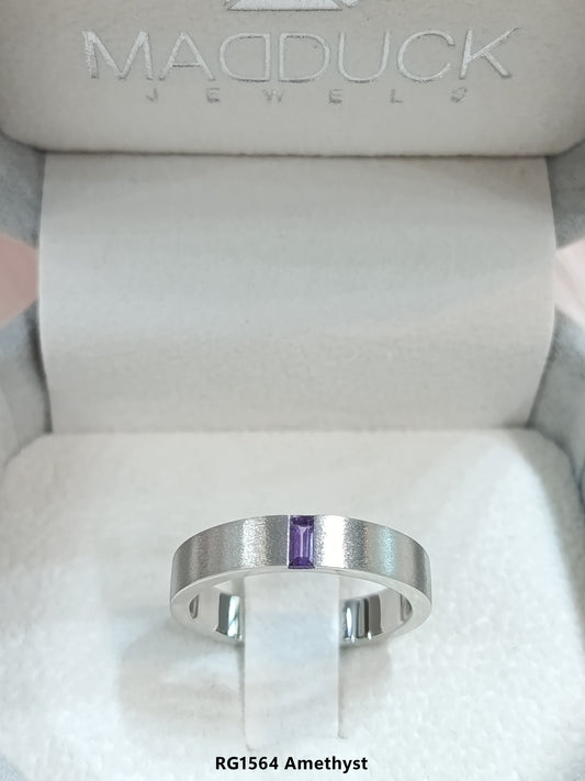 Madduckjewels | แหวนพลอยแท้ อเมทิสต์ Amethyst | Band | เงินแท้ 925 ชุบโรเดียม | RG1564wgr-am