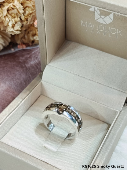 Madduckjewels Natural Smoky Quartz Sterling Silver Ring, Rhodium Plated — RG1625sm