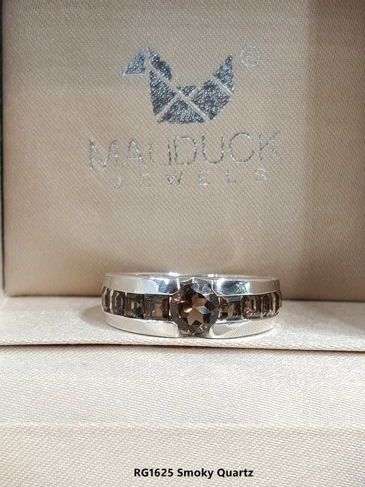 Madduckjewels แหวนเงินแท้ พลอยแท้ Smoky Quartz  ชุบโรเดียม RG1625sm