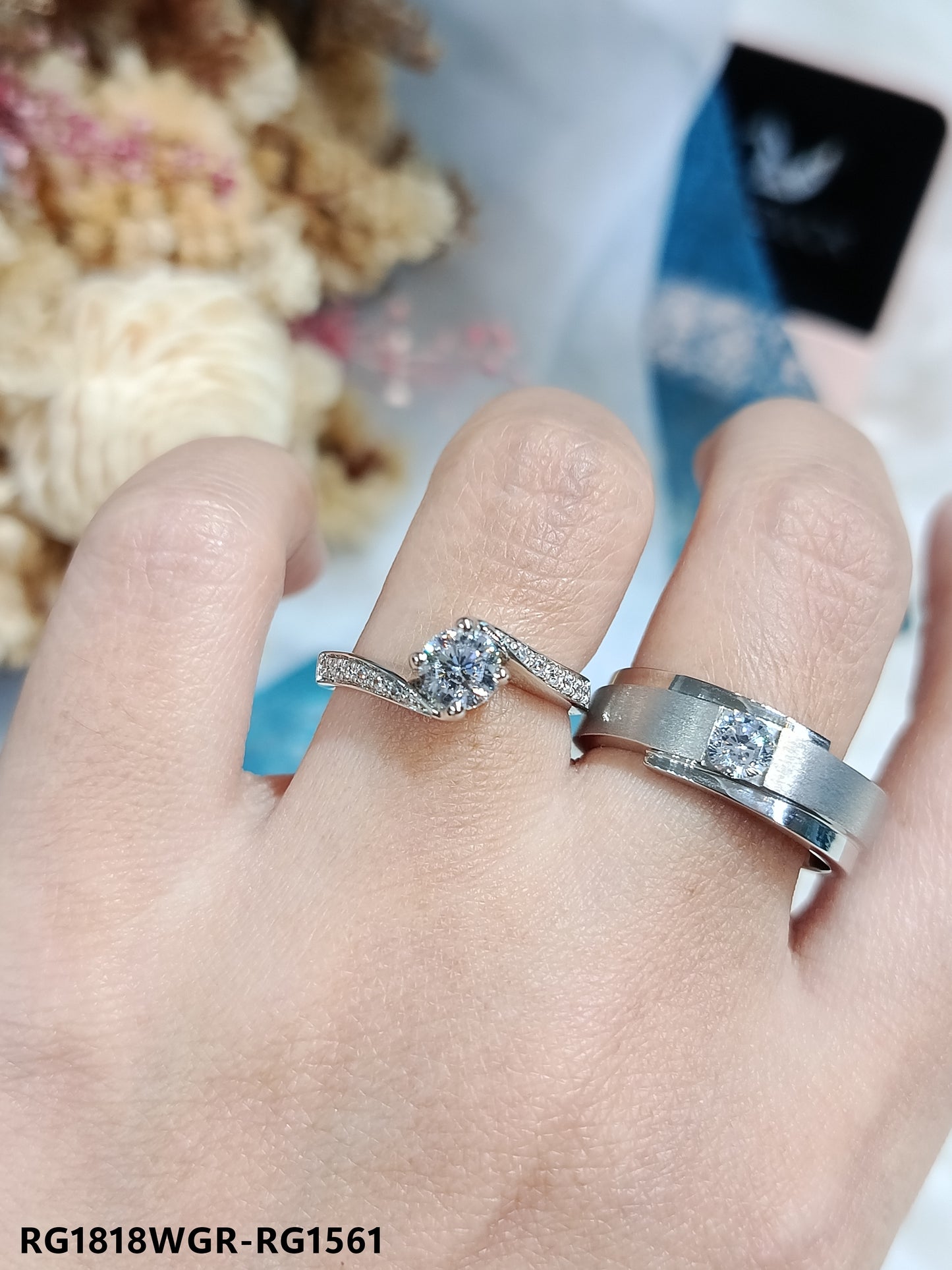 Cubiz Zirconia Sterling Silver 925 couple Rings with Rhodium plated / RG1818WGR-RG1561