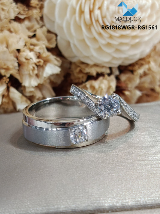 Madduckjewels แหวนเงินแท้ เพชร CZ ชุบโรเดียม RG1818WGR-RG1561