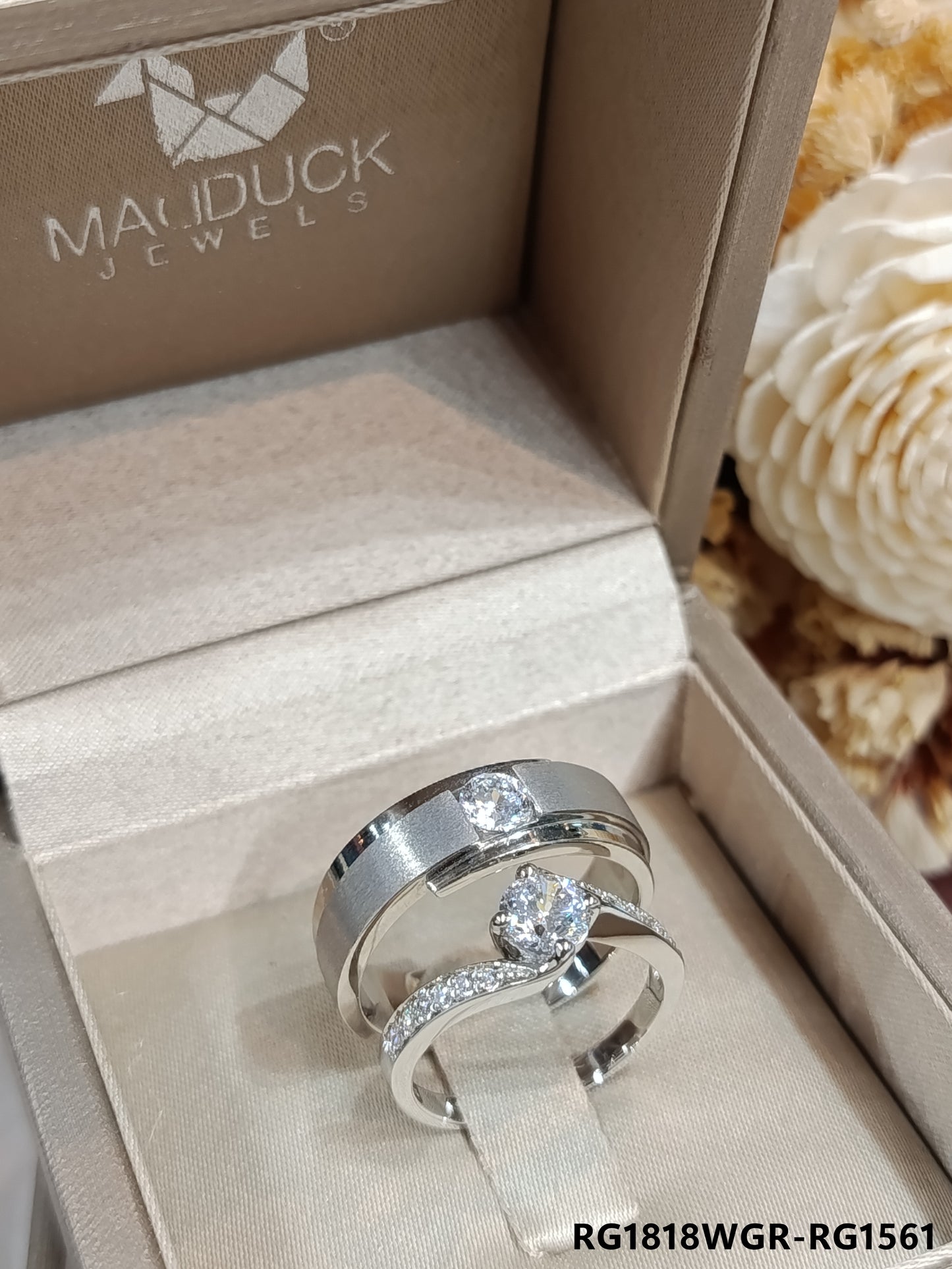 Cubiz Zirconia Sterling Silver 925 couple Rings with Rhodium plated / RG1818WGR-RG1561