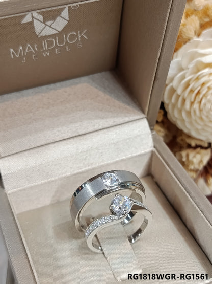 Cubiz Zirconia Sterling Silver 925 couple Rings with Rhodium plated / RG1818WGR-RG1561