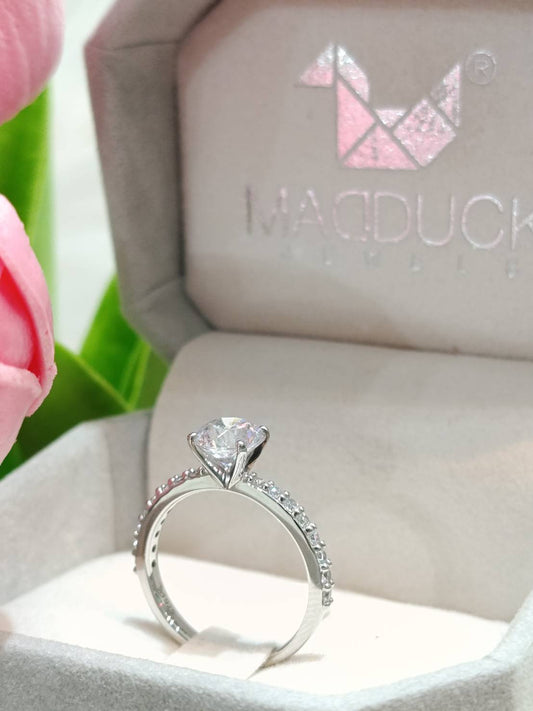 1.00 Cts Cubic Zirconia / Sterling Silver 925 Ring / Rhodium plated Nickel-Free / MadDuckJewels RG2203