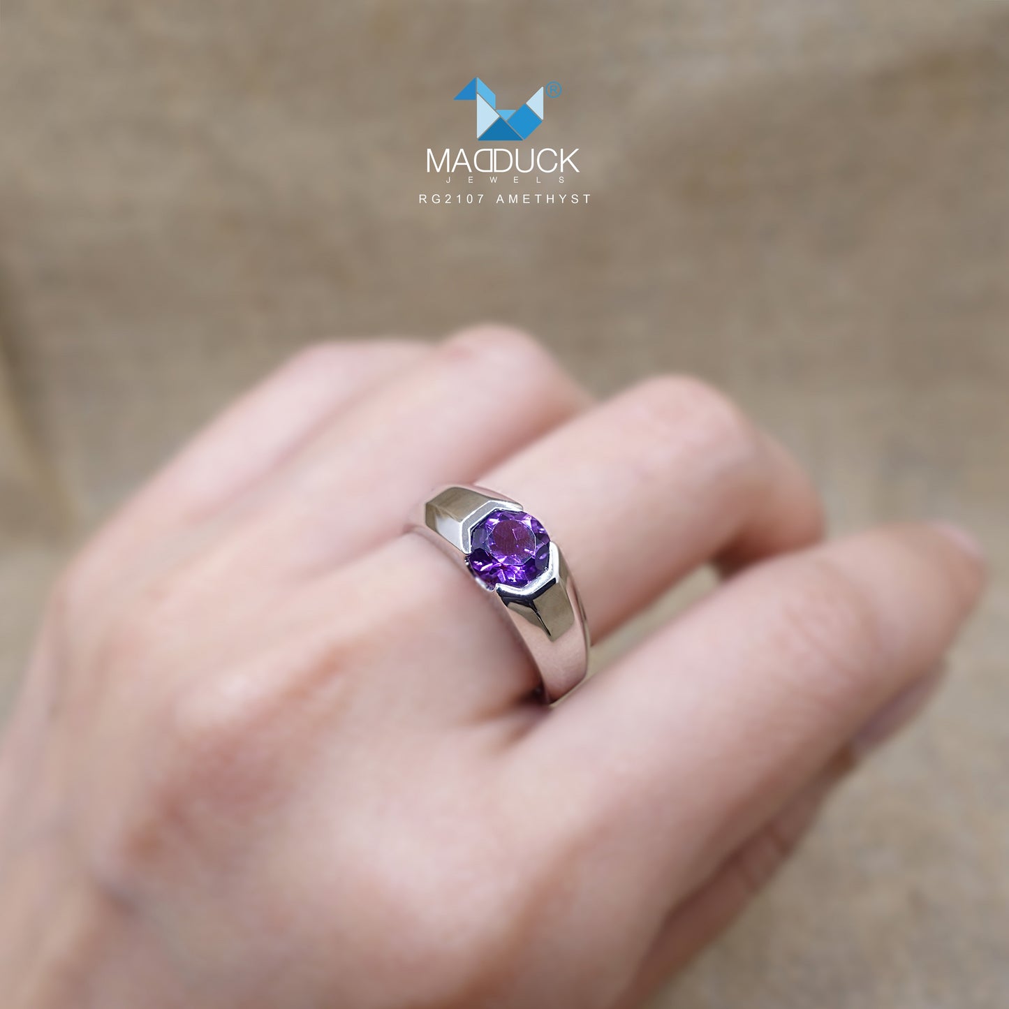 Madduckjewels | Natural Amethyst Ring | Wide Band Tension Set | 925 Sterling Silver Rhodium-plated | RG2107am