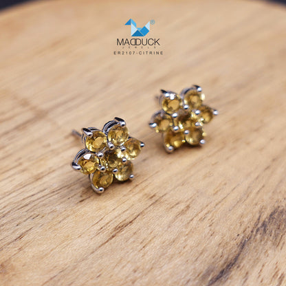 Madduckjewels | Natural Citrine Earrings | Pikul Flower Design | 925 Sterling Silver Rhodium-plated | ER2107ct