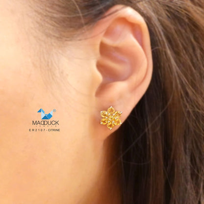 Madduckjewels | Natural Citrine Earrings | Pikul Flower Design | 925 Sterling Silver Rhodium-plated | ER2107ct