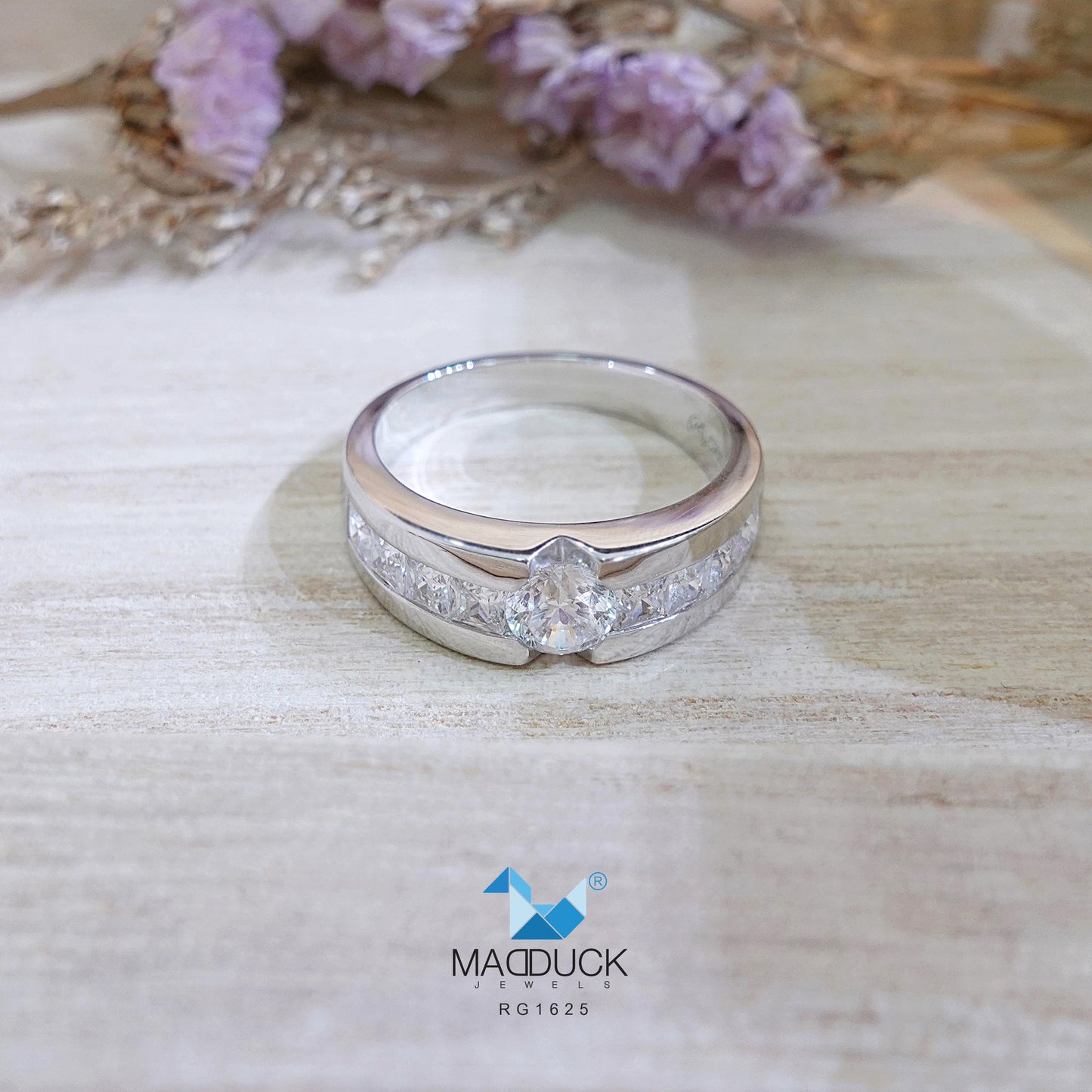 MadDuckJewels Sterling Silver 925 Engagement & Wedding Ring – CZ / Moissanite / Lab-Grown Diamond – Rhodium Plated, Nickel-Free – RG1625