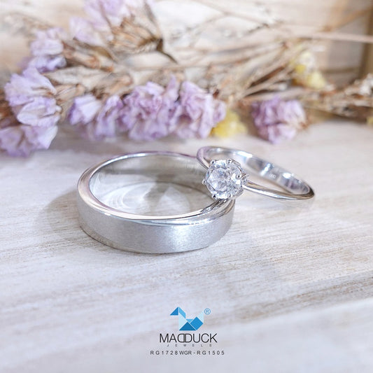 Cubiz Zirconia Sterling Silver 925 couple Rings with Rhodium plated / RG1728WGR-RG1505