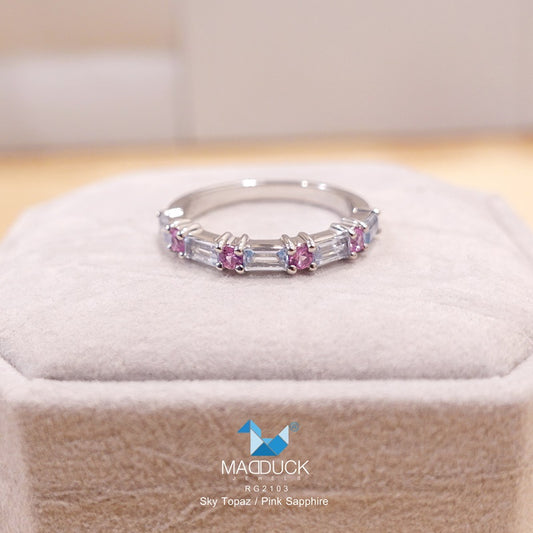 Madduckjewels | Natural Sky Blue Topaz & Pink Sapphire Ring | 925 Sterling Silver Rhodium-plated | RG2103-bt-ps