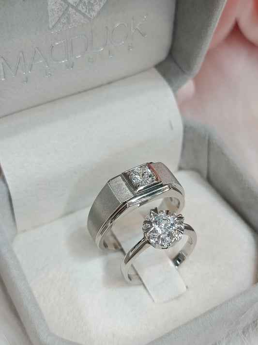 Madduckjewels แหวนเงินแท้ เพชร CZ ชุบโรเดียม RG1826WGR-RG1703
