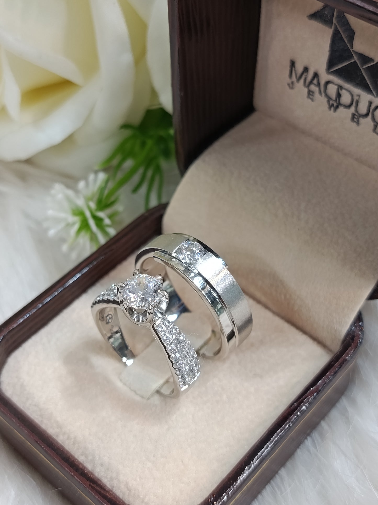 Cubiz Zirconia Sterling Silver 925 couple Rings with Rhodium plated / RG1818WGR-RG1912