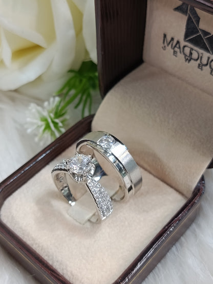 Cubiz Zirconia Sterling Silver 925 couple Rings with Rhodium plated / RG1818WGR-RG1912