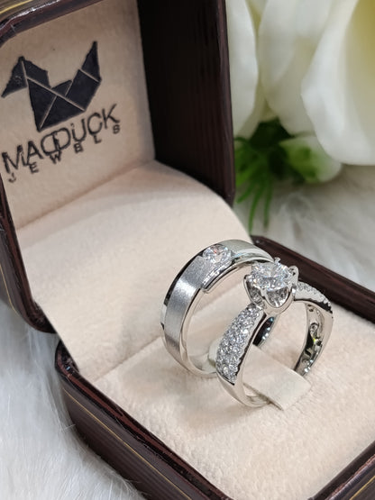 Cubiz Zirconia Sterling Silver 925 couple Rings with Rhodium plated / RG1818WGR-RG1912