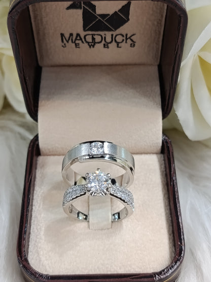 Cubiz Zirconia Sterling Silver 925 couple Rings with Rhodium plated / RG1818WGR-RG1912