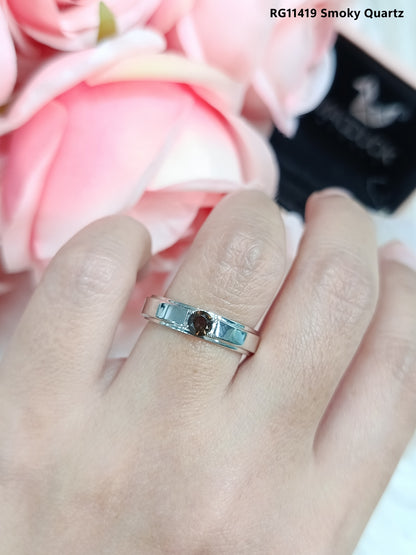 Madduckjewels | Natural Smoky Quartz Ring | Double Track Band | 925 Sterling Silver Rhodium-plated | RG1419sm