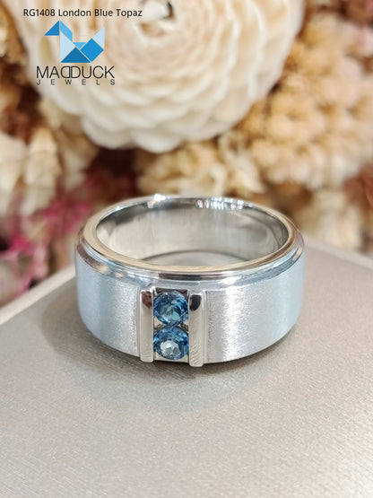 Madduckjewels | Natural London Blue Topaz Ring | Wide Band Matte | 925 Sterling Silver Rhodium-plated | RG1408-LB