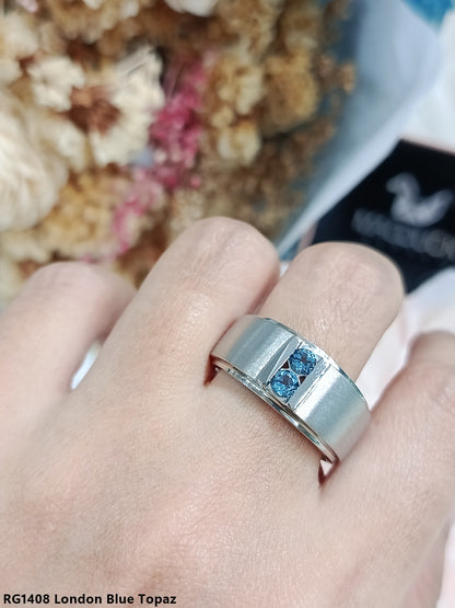Madduckjewels | Natural London Blue Topaz Ring | Wide Band Matte | 925 Sterling Silver Rhodium-plated | RG1408-LB