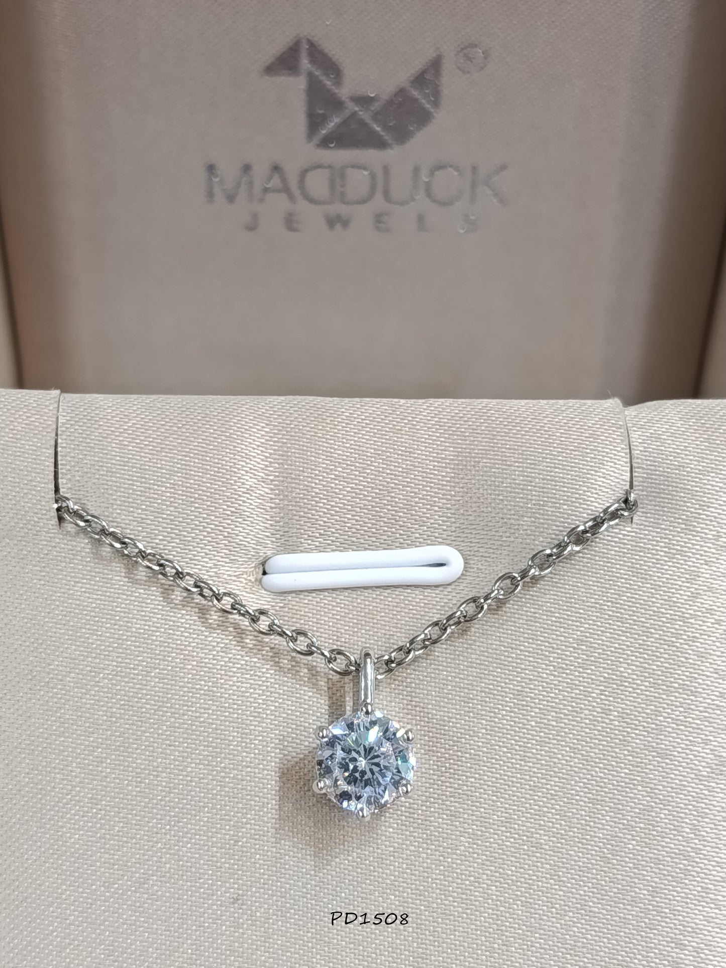 Madduck Jewels Sterling Silver CZ Pendant with Rhodium Plating and Titanium Necklace PD1508