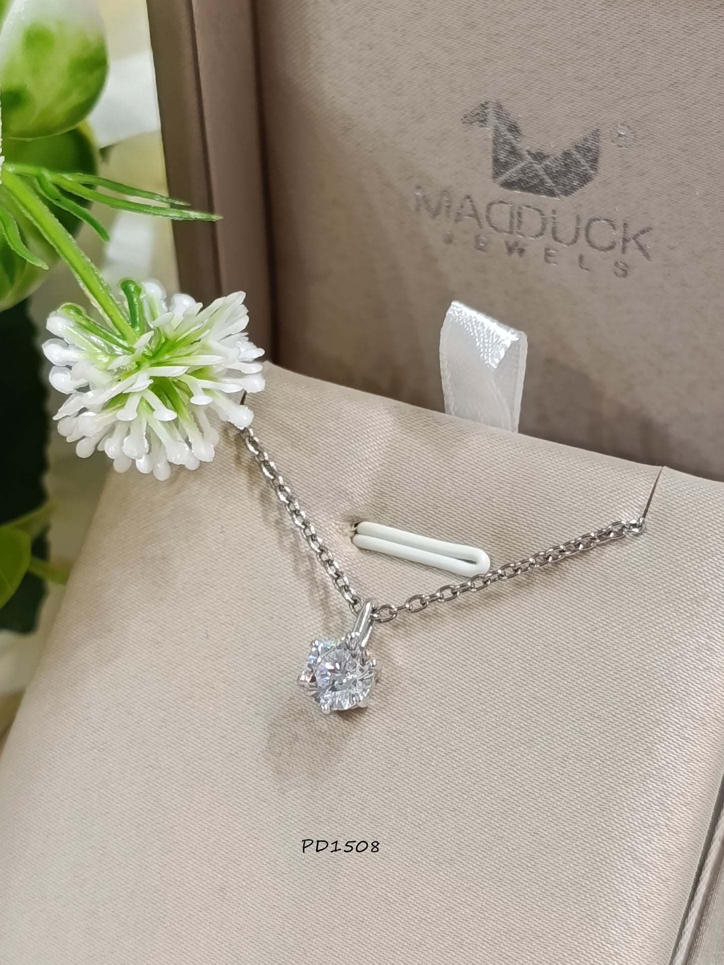Madduck Jewels Sterling Silver CZ Pendant with Rhodium Plating and Titanium Necklace PD1508