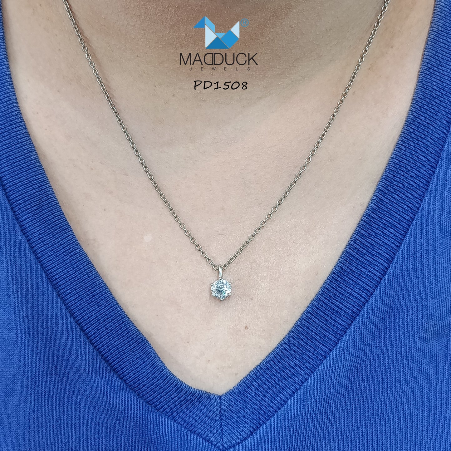 Madduck Jewels Sterling Silver CZ Pendant with Rhodium Plating and Titanium Necklace PD1508