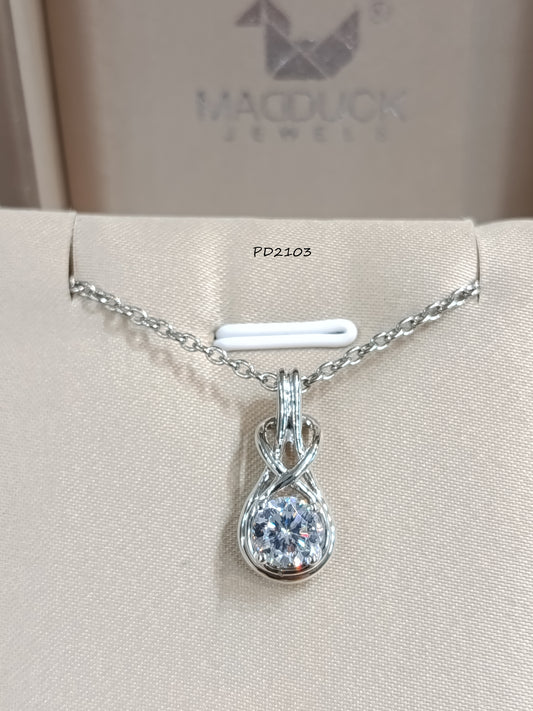 Madduck Jewels จี้เงินแท้ฝัง CZ ชุบโรเดียม  พร้อมสร้อยคอ Titanium PD2103