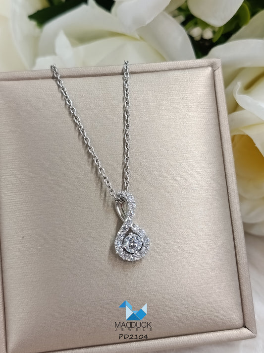 Madduck Jewels จี้เงินแท้ฝัง CZ ชุบโรเดียม  พร้อมสร้อยคอ Titanium PD2104