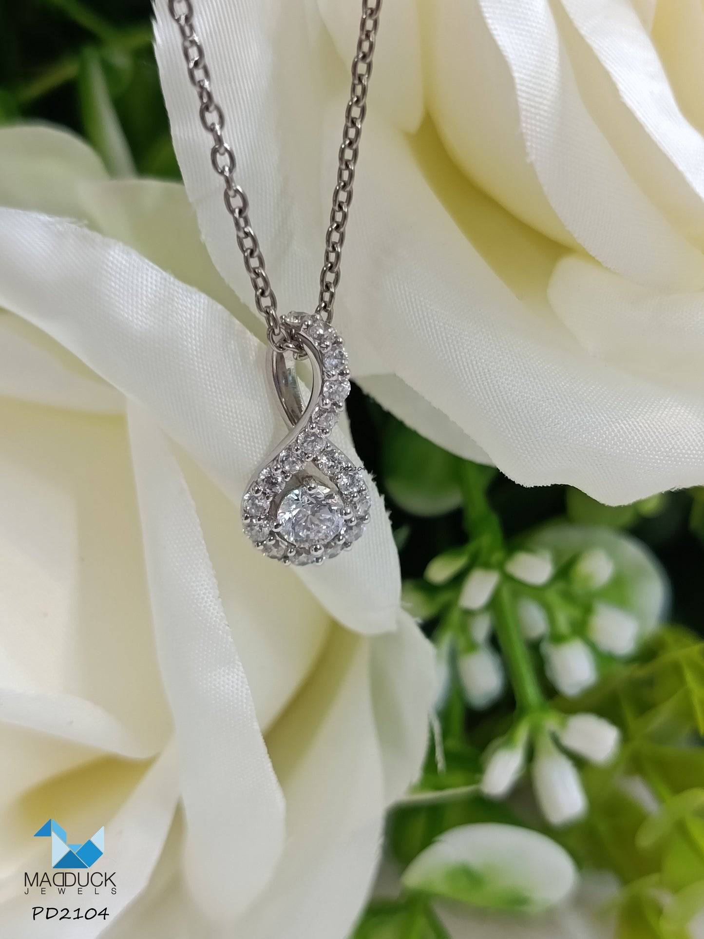 Madduck Jewels Sterling Silver CZ Pendant with Rhodium Plating and Titanium Necklace PD2104