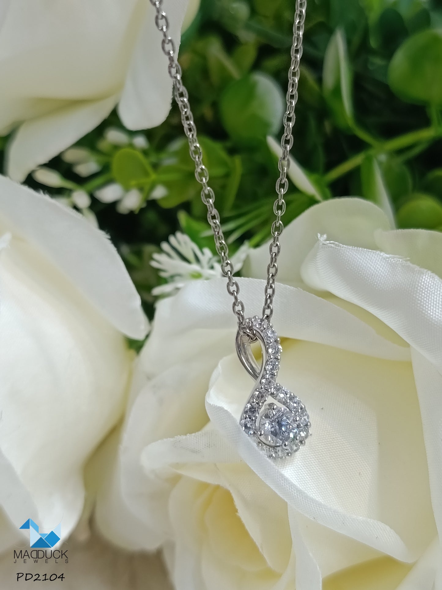 Madduck Jewels Sterling Silver CZ Pendant with Rhodium Plating and Titanium Necklace PD2104