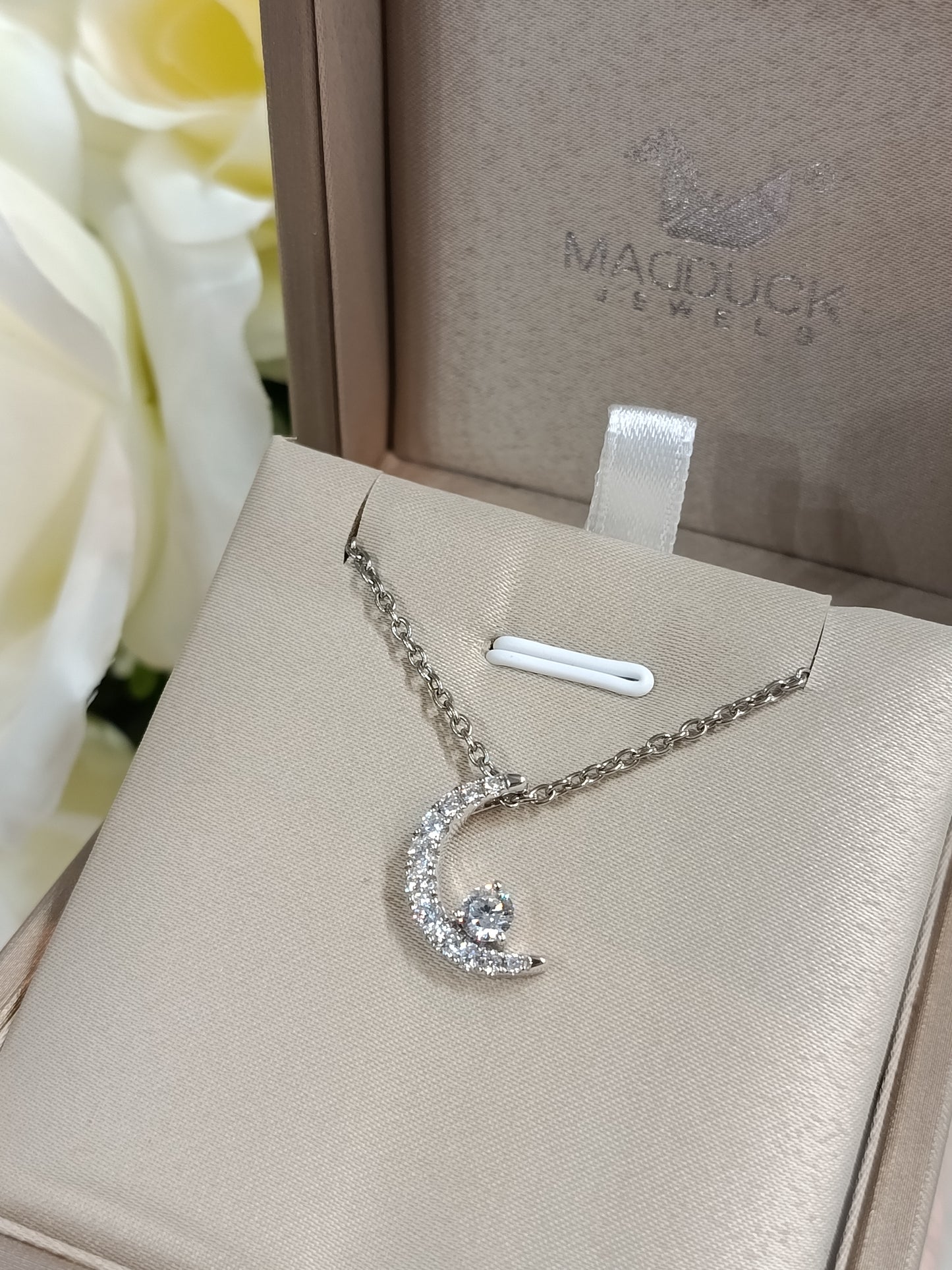 Madduck Jewels Sterling Silver CZ Pendant with Rhodium Plating and Titanium Necklace PD2105