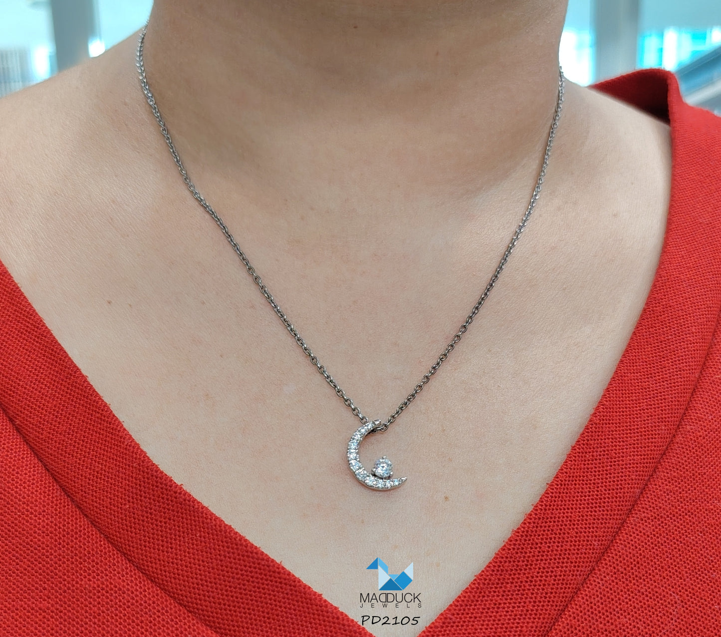 Madduck Jewels Sterling Silver CZ Pendant with Rhodium Plating and Titanium Necklace PD2105