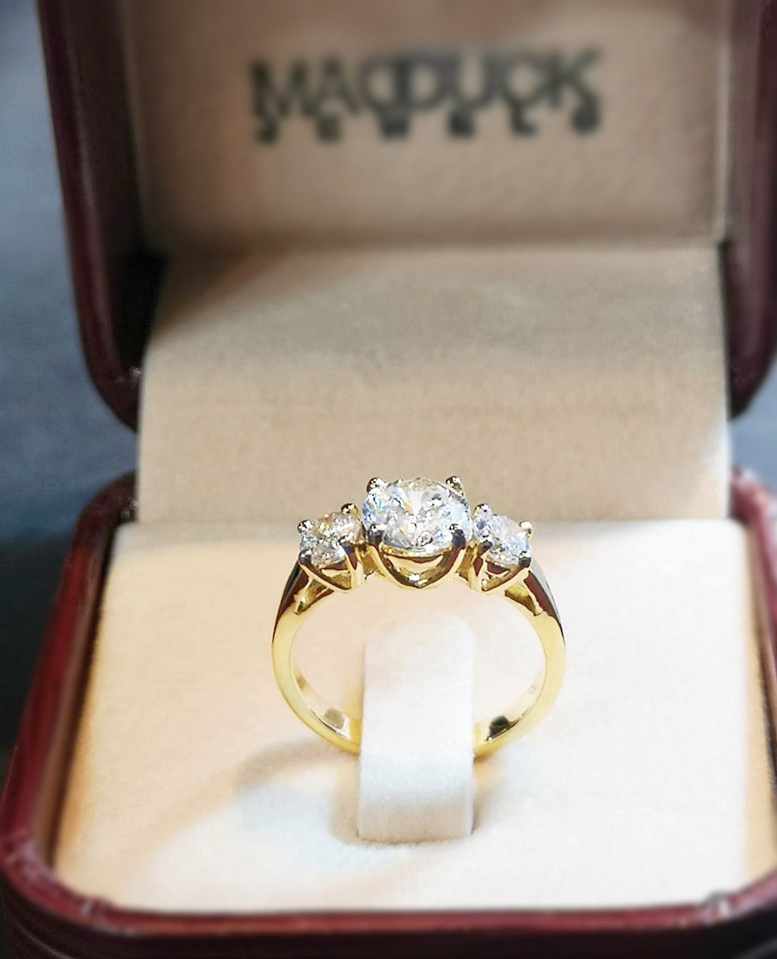 MadDuckJewels 18K Yellow Gold (75%) Engagement & Wedding Ring – CZ / Moissanite / Lab-Grown Diamond – Nickel-Free – RG1415-Y18